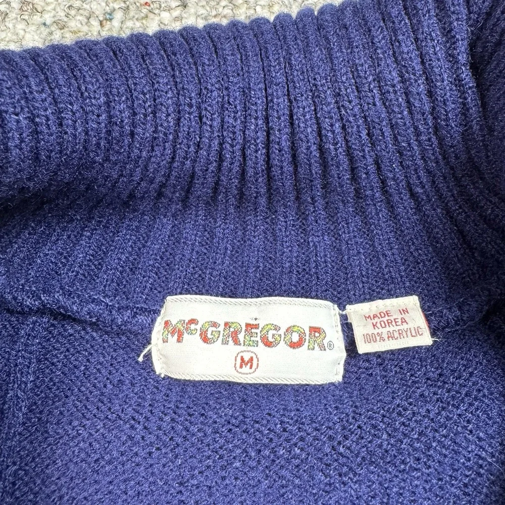 Vintage McGregor Sweater Mens Medium Knit Cardigan 80s 90s Grandpa Preppy Blue